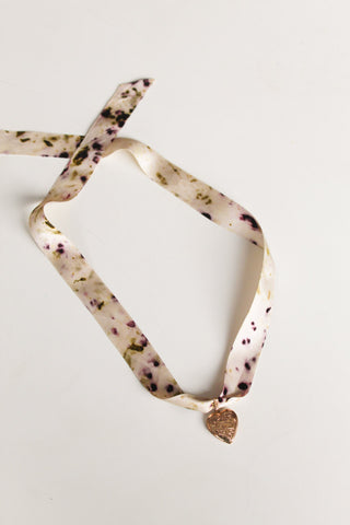 Vintage Locket Ribbon Necklace - Gold Flower Heart