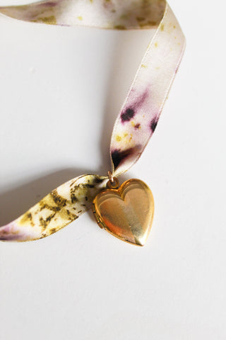 Vintage Locket Ribbon Necklace - Gold Heart