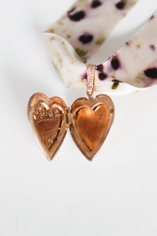 Vintage Locket Ribbon Necklace - Gold Flower Heart