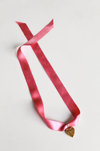 Vintage Locket Ribbon Necklace -  Large Heart