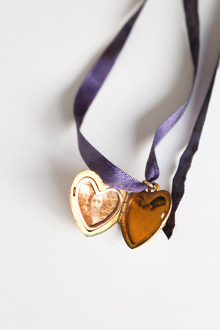 Vintage Locket Ribbon Necklace - Gold Heart