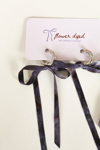 Short Silk Bow Earrings - Purple