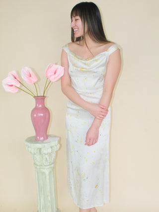 S - Long Sleeve Floor Length Silk Dress