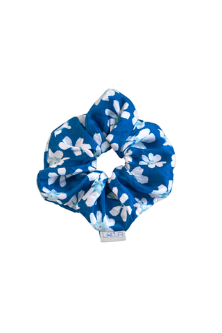 Cyanotype Flower Silk Scrunchie