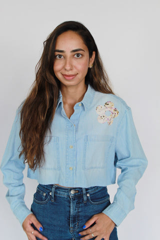 M - Button Down Flower Patch Top