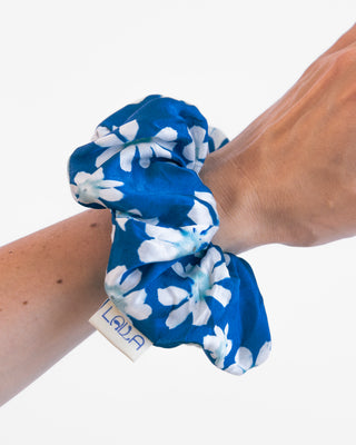 Cyanotype Flower Silk Scrunchie