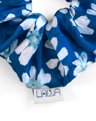 Cyanotype Flower Silk Scrunchie