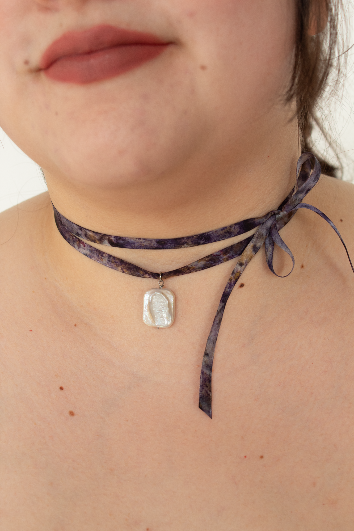 Fresh Water Pearl Pendant Ribbon Necklace – Laila Textiles Fresh Water Pearl Pendant Ribbon Necklace – Laila Textiles