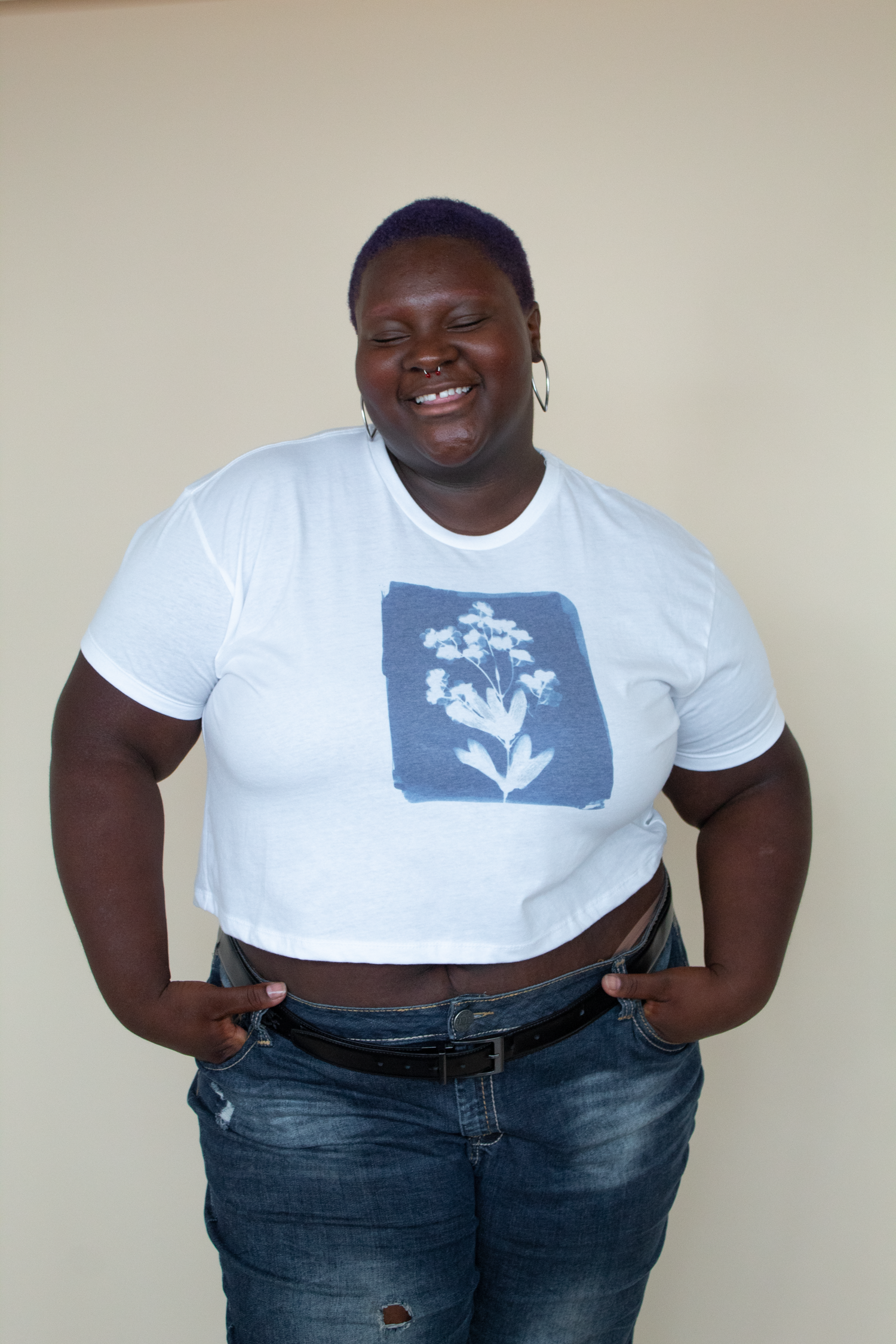 Cyanotype Flower Crop Tee (3X) – Laila Textiles Cyanotype Flower Crop Tee (3X) – Laila Textiles