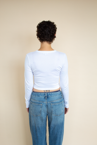 Cyanotype Flower Long Sleeve Baby Tee (XS - 2X)