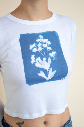 Cyanotype Flower Long Sleeve Baby Tee (XS - 2X)