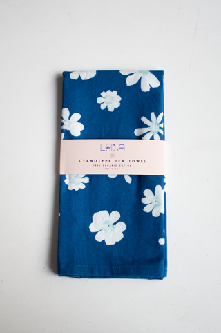 Cyanotype Flower Kitchen Tea Towel