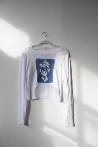 XL- Long Sleeve Cyanotype Baby Tee - sample sale