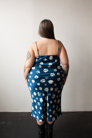 Cyanotype Flower Midi Silk Slip Dress (XXS - 4X) PREORDER