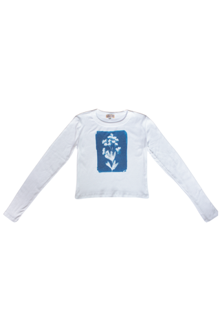 Cyanotype Flower Long Sleeve Baby Tee (XS - 2X)